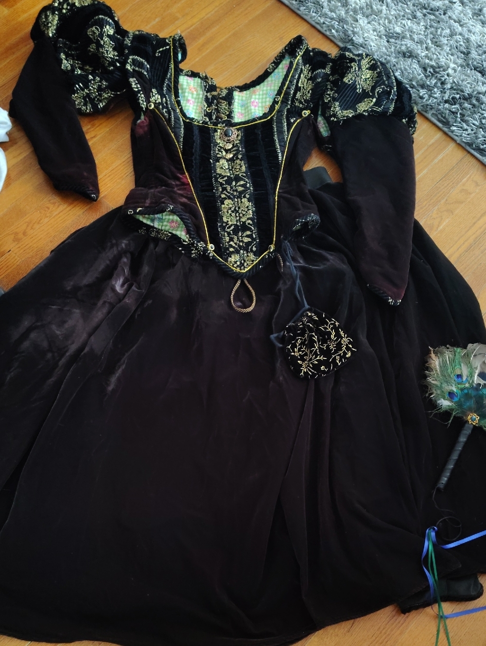 Velvet Renaissance Style Black and Gold Gown  vintage professionally made.